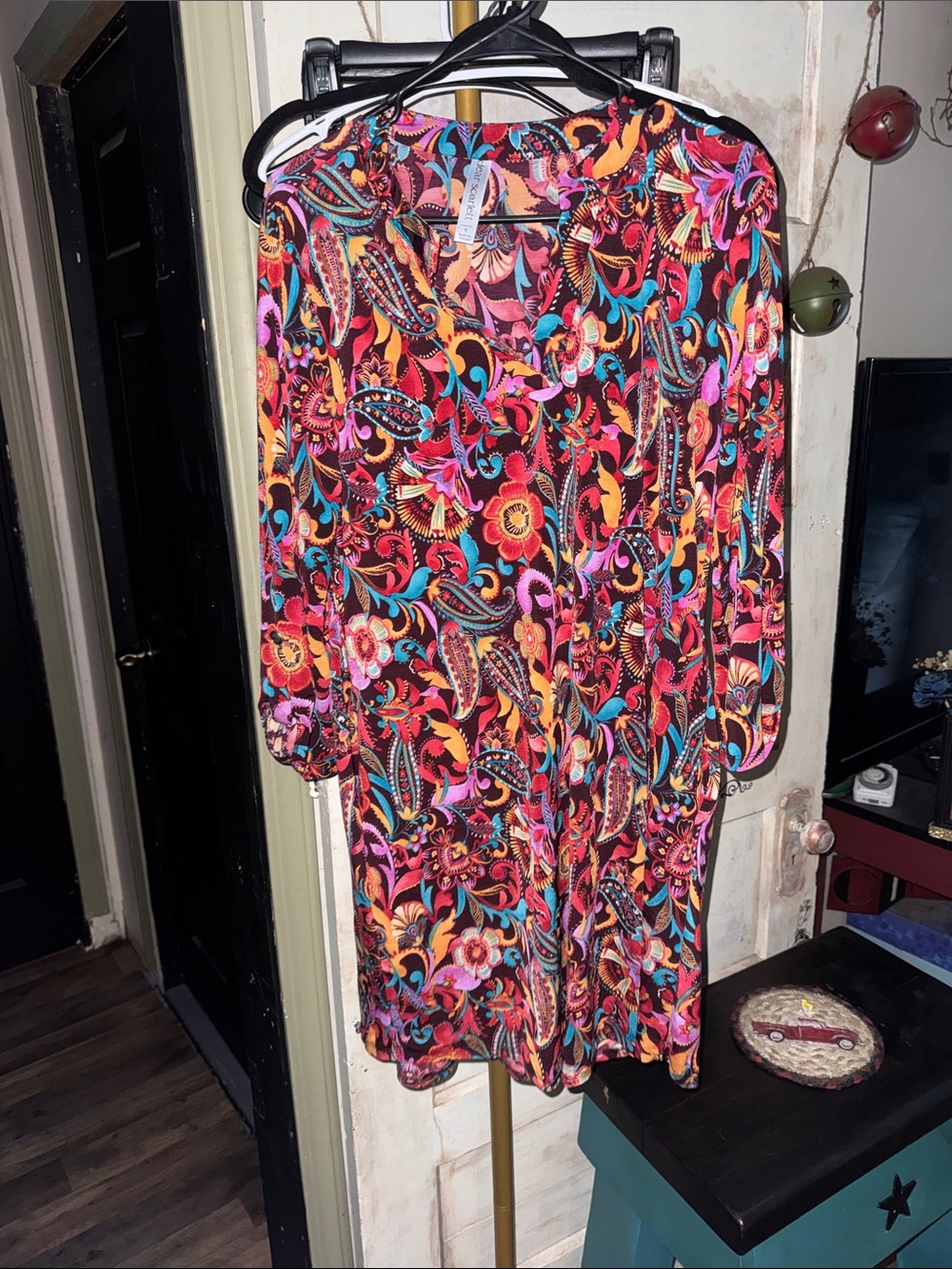Long Sleeve Floral Paisley Midi Dress in Multicolor